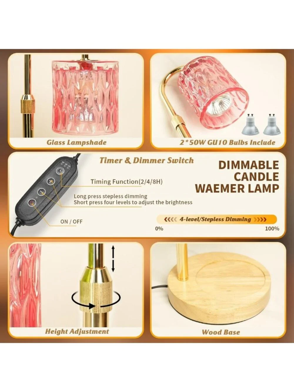 Stylish Pink Candle Warmer Lamp with Timer - Perfect Birthday Gift & Home Decor